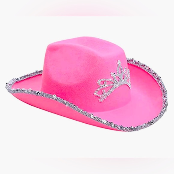 🎃 COWBOY WESTERN HAT Pink bling embellished princess tiara/crown size 8 x 6 NWOT - Picture 7 of 7